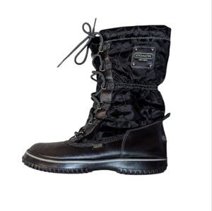 Coach Shaine Water Resistant Snow Boots size 7.5 Black Signature Print Preppy